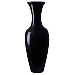 Villacera - Villacera Handcrafted 28" Tall Black Bamboo Vase Sustainable Bamboo - Accent any space with Villacera's whimsically modern Handcrafted 28 Tall Black Classic Bamboo Floor Vase, perfect as a stand-alone piece or filled with your favorite fillers, silk plants or artificial flowers. Standing 28-Inches tall, its tulip style profile is interrupted by the soft texture of the natural spun bamboo, creating a charming and exotic statement in any living space.  Each Villacera Handmade Bamboo Vase is uniquely hand spun out of sustainable, lightweight bamboo, leaving minimal differences of each piece.  Bamboo is relatively lightweight, yet dense and therefore very durable, requiring little to no maintenance, providing your home and dining room with decor for years to come.