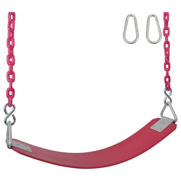 Commercial Rubber Belt Seat with 8.5' Coated Chain, Pink
