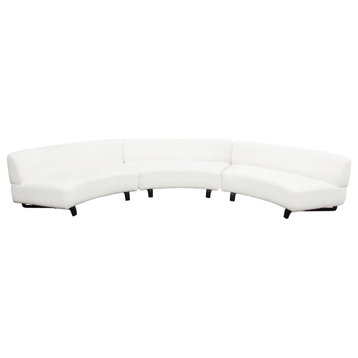 3 Piece Modular Curved Armless Sofa, Faux White Shearling, Black Wood Leg Base