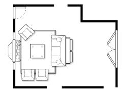 Front Door opens into open concept living room. Need help on layout...