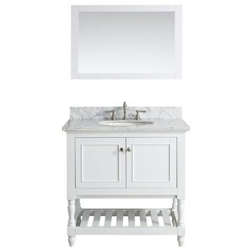Silvia Bathroom Sink Vanity Set, White Marble Top, Base: White, 36"