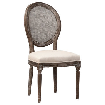 Alice Oak and Rattan Upholstered Dining Chair, Beige/Medium Brown