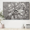 White Cherry Blossoms I Traditional 3 Panels Metal Clock