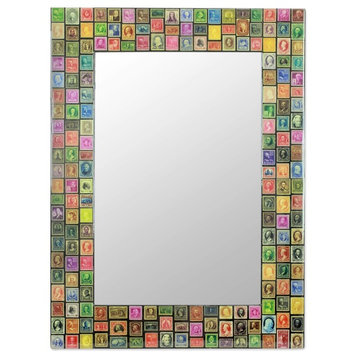 Novica Stamp Collector Decoupage Wall Mirror
