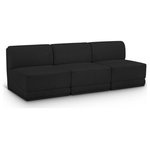Meridian Furniture - Ollie Black Boucle Fabric Straight Modular Sofa, Black, 3-Piece: 3 Armless Chair - Meet the epitome of style and functionality with this Ollie boucle fabric living room sofa, part of the Ollie modular collection. A contemporary marvel, this sofa features chic and inviting rich black boucle fabric upholstery, giving it a sumptuous texture that oozes elegance and luxury. Curved corners add to the visual look of the sofa while maximizing seating comfort while lounging, reading, or entertaining. Pair it with other items in the Ollie collection easily, thanks to an attachment latch underneath.