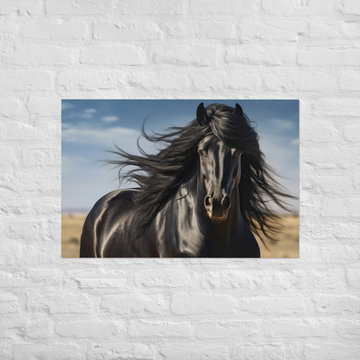 Ebony Flow - Minimal Horse Photorealism - Digital Artwork Equestrian Art