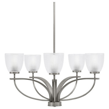 Toltec Cavella 5Lt Uplight Chandelier, Graphite, 5" Clear Ribbed, 3905-GP-500