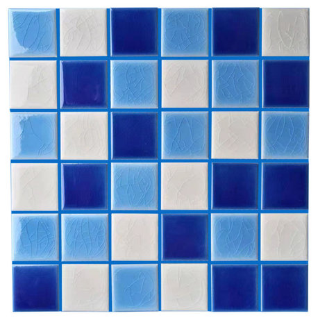 Monet 12"x 12" Porcelain Square Mosaic Tile,Blue/White, Set of 10