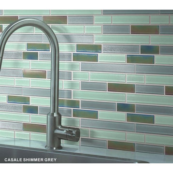 Mosaic Linear Glass Tiles for Wall Floor & more, Shimmer Grey Glossy