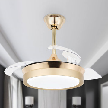 Modern Retractable Ceiling Fan 6-Speed Reversible Motor with Remote and Light, French Gold, 36"