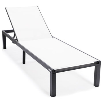 LeisureMod Marlin Patio Chaise Lounge Chair With Black Frame, White