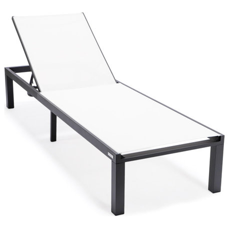 LeisureMod Marlin Patio Chaise Lounge Chair With Black Frame, White
