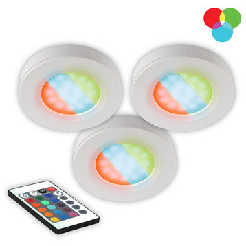 RGB LED Under Cabinet Puck Lights, 3-Pack