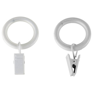 7/8" Noise-Canceling Curtain Rings With Clip, Set of 10, White