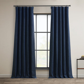 Faux Linen Darkening Curtain Single Panel, Indigo, 50"x96"