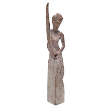 Didgeridoo Woman Wood Statuette