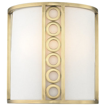 Infinity 2-Light Wall Sconce, Aged Brass Finish, Off White Linen Shade
