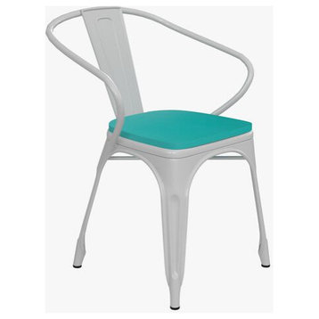 Luna Commercial Grade Metal Indoor-Outdoor Stack Chair with Arms- Black/Black, White/Mint Green
