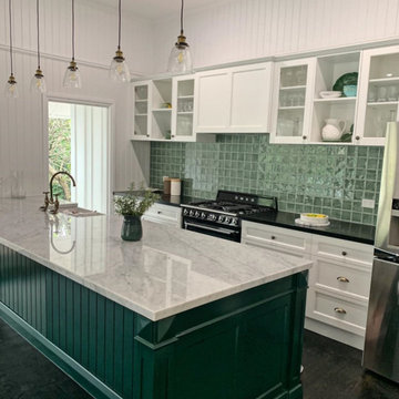 Hendra Hamptons with Dark Green Island Feature Kitchen