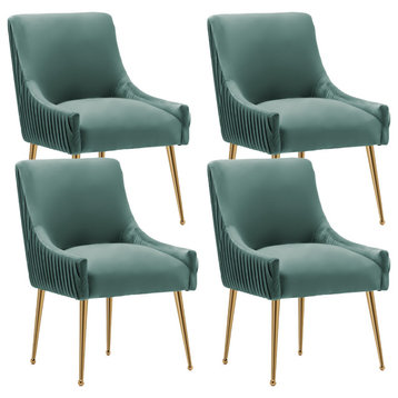 SEYNAR Glam Velvet Dining Chairs Set of 4,Upholstered Kitchen Side Accent Chair, Green
