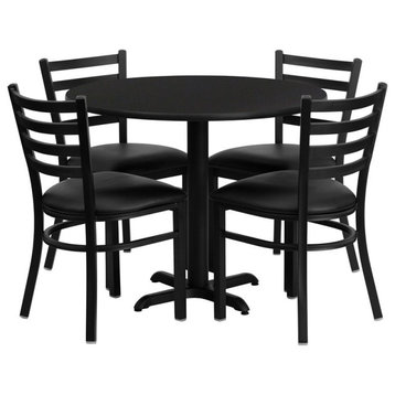 Flash Furniture 36Rd Laminate Table Set In Black Top Black Vinyl Seat