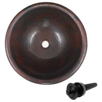 15" Round Copper Bath Sink in Aged Copper with Lift & Turn Drain