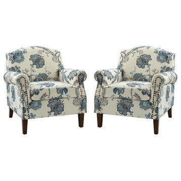 Comfy Armchair With Nailhead Trims Set of 2, Jeacobean