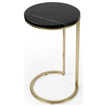 Contemporary End Table, Golden Stainless Steel Base & Elegant Black Marble Top