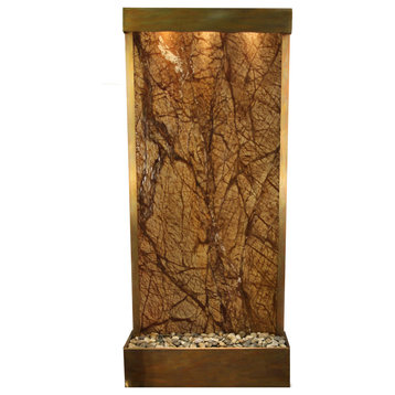 Tranquil River Flush Mount Water Fountain, Brown Marble, Rustic Copper