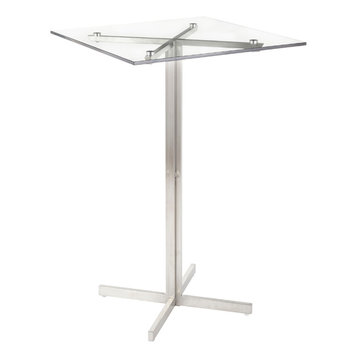 Kitchen Breakfast Dining Pub Cafe Bar Stand 1m High Square Clear Glass Table 