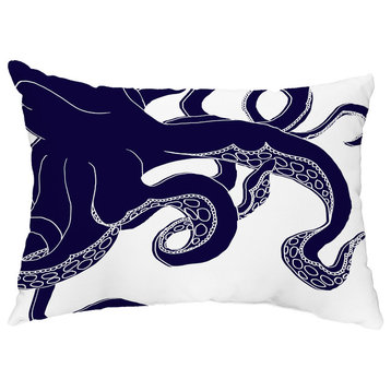 Gus 14"x20" Coastal Decorative Outdoor Pillow, Navy Blue