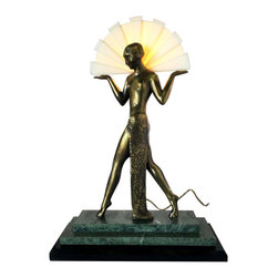 Guerbe Le Verrier Style Nude Egyptian Lamp with Marble Base - Table Lamps