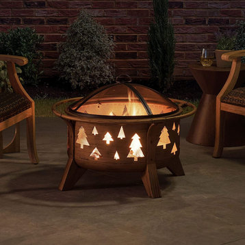 Sunjoy 30" Woven Round Wood Burning Firepit for Outside