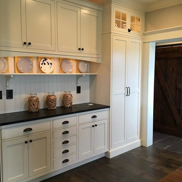 Farmhouse Kitchen with Antique White Cabinets and Wood Floor