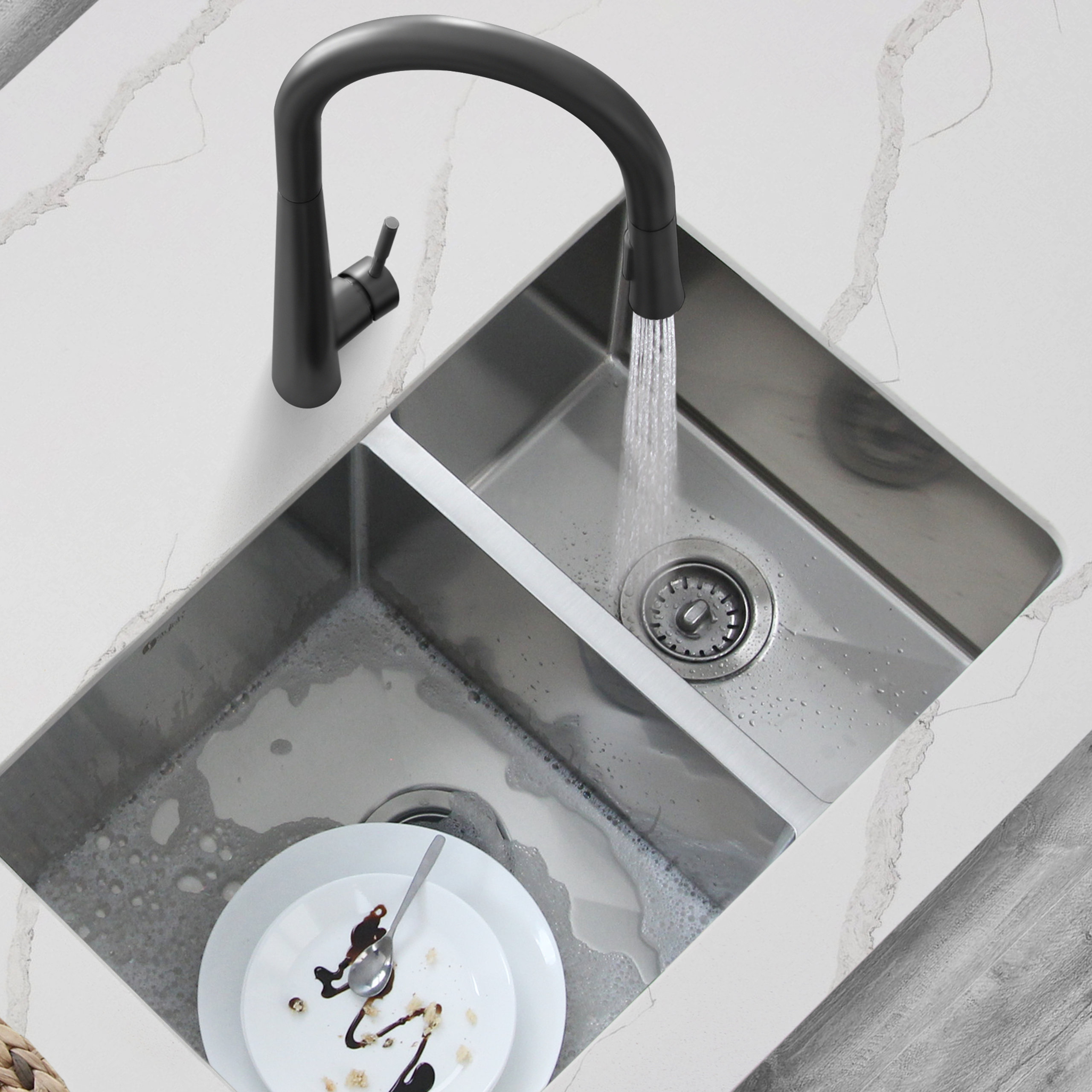 STYLISH 28" Double Bowl 60/40 Reversible Undermount Stainless Steel Kitchen SInk