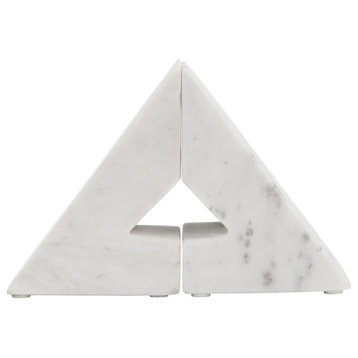 Marble, Set of 2 6"H Right Triangle Bookends, White