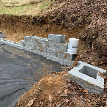 Retaining wall and rip rap rock installation