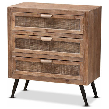 Bowery Hill 3-Drawer Mid-Century Wood Storage Cabinet in Brown