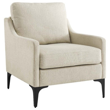 Modway Corland Upholstered Fabric and Metal Armchair in Beige