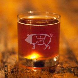 Etched Pig Whiskey Glasses - Set of 2 - Liquor Glasses