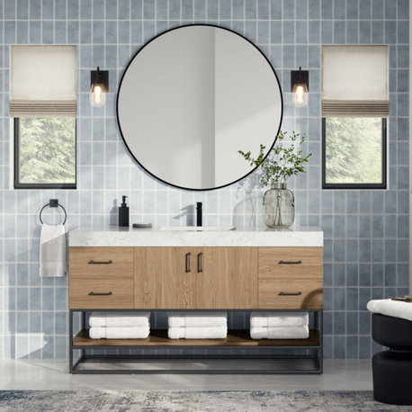 Alistair Bath Vanity, Oak, 60", Matte Black Hardware, Single, Freestanding