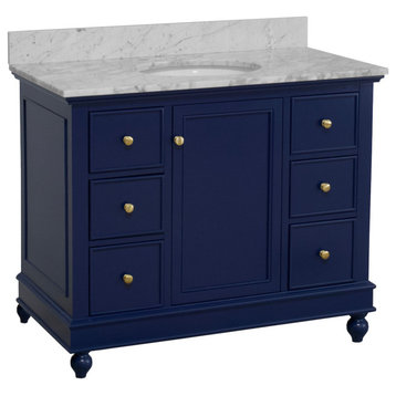 Bella 42" Bathroom Vanity, Royal Blue, Carrara Marble