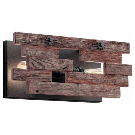 Wood 2 Light Wall Sconce in Farmhouse Style Anvil Iron Finish-7.5 Inches H x