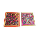 Mogulinterior - 2 Colorful Cushion Cover Patchwork Vintage Sari Border Silk Square Pillow Cases - Pillowcases and Shams