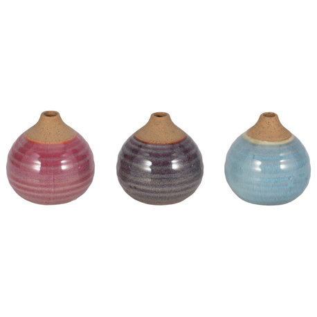 Sagebrook Home Glazed Bud Vases, Purple/Blue/Pink, Set of 3