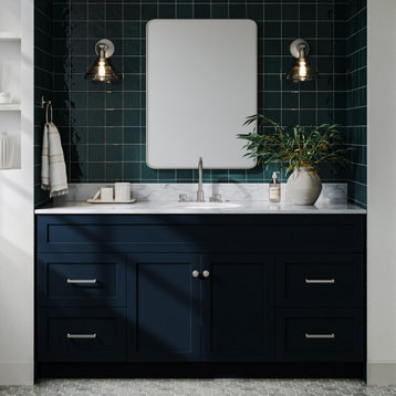 Ariel Hamlet 67" Single Oval Sink Bathroom Vanity, Midnight Blue, 0.75 Carrara Marble