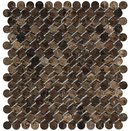 Emperador Dark Spanish Polished Marble Penny Round Mosaic