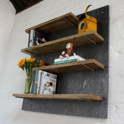 Avon Reclaimed Scaffolding Shelves Mounted on Painted OSB with Removable Support - Bookcases