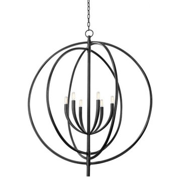 6 Light Pendant-47.5 Inches Tall and 40 Inches Wide-Black Iron Finish