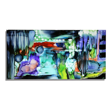 Escape - Fun, Abstract Colorful Painting, Red, Green, Teal, Pink Metal Wall Art